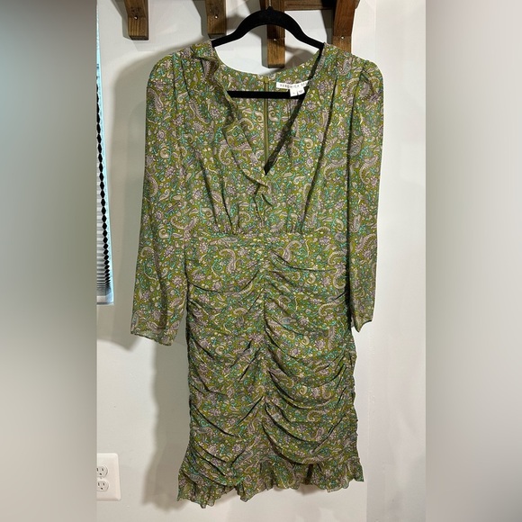 NWT Veronica Beard Shala Ruched Paisley Ruffle Green Silk Dress 10 - Picture 8 of 11